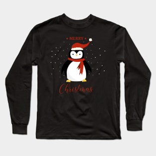 Holiday greeting from cute Penguin wearing red hat Long Sleeve T-Shirt